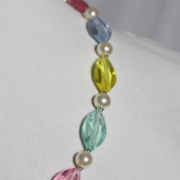 Vintage 60cm Faux Pearl and Pastel Translucent Beaded Necklace - Picture 5 of 9